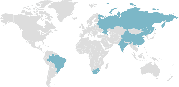 Mapa de los países miembros: Países del BRICS