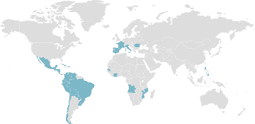 Mapa de los países miembros: Unión Latina
