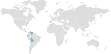 Mapa de los países miembros: ALBA - Alianza Bolivariana para los Pueblos de Nuestra América
