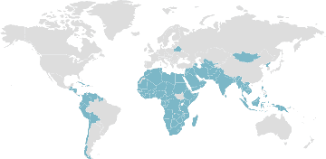 Mapa de los países miembros: Movimiento de los estados no alineados