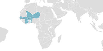 Mapa de los países miembros: UEMAO - Unión Económica y Monetaria de África Occidental